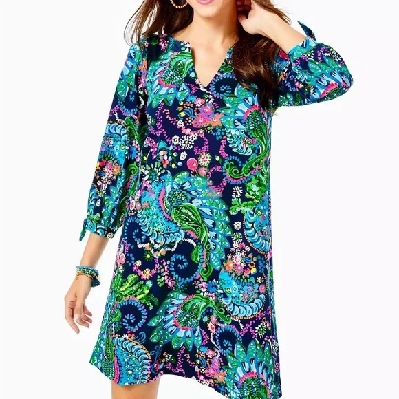 Lilly Pulitzer Take Me To The Sea Mixed Prints Multicolor Relaxed Fit Dress L - Picture 1 of 12